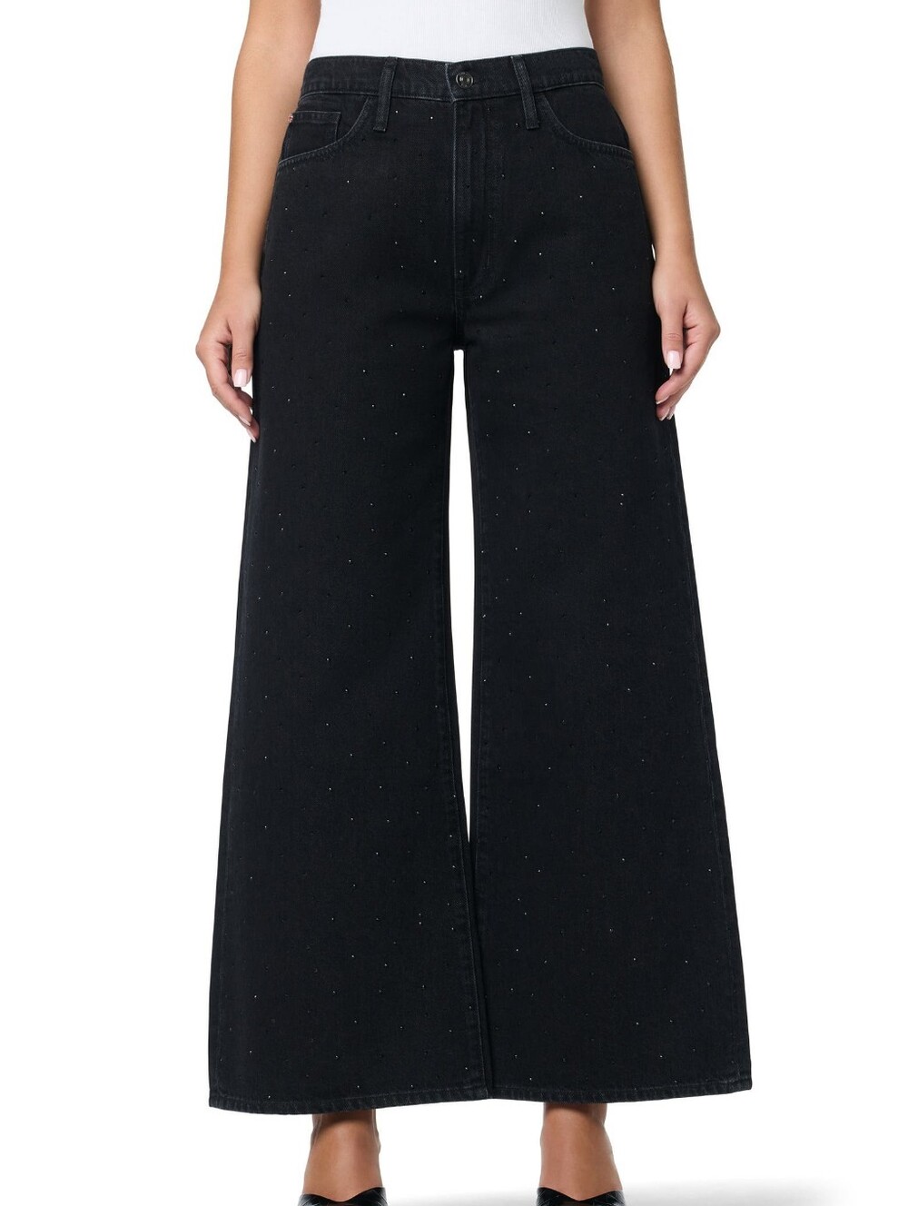 Hudson Jeans Black Wide-Leg Jeans with Subtle Stud Detailing